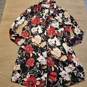 Stars Above Button Front Sleep Shirt Nightgown Gown Size XL Black Red Floral